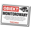 Tabliczka ostrzegawcza Uwaga! Obiekt monitorowany w kolorze żółtym z czarnym tekstem, przeznaczona do oznaczania obiektó