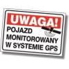 Naklejka ostrzegawcza informująca o monitorowaniu pojazdu za pomocą systemu GPS.