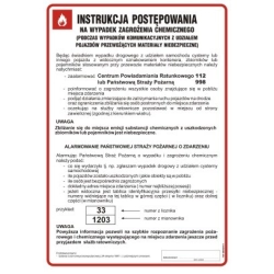Instrukcja postępowania na wypadek zagrożenia chemicznego tabliczka bhp