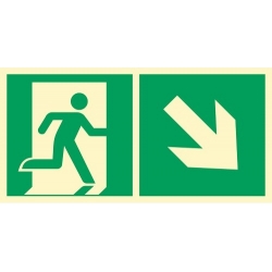 Znak ewakuacyjny - kierunek do wyjścia ewakuacyjnego w dół w prawo