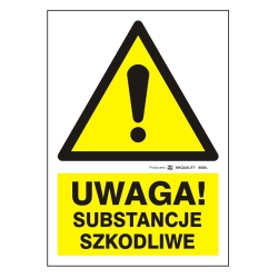 Uwaga! Substancje szkodliwe tabliczka, naklejka, znak ostrzegawczy bhp