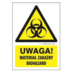 Uwaga! materiał zakaźny BIOHAZARD tabliczka, naklejka, znak BHP