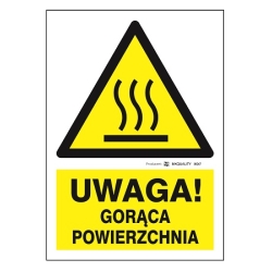 Uwaga! gorąca powierzchnia tabliczka, naklejka, znak ostrzegawczy bhp