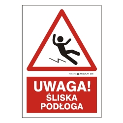 Uwaga śliska podłoga, tabliczka, naklejka