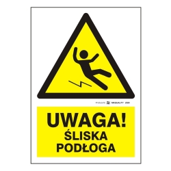 Uwaga śliska podłoga żółty, tabliczka, naklejka