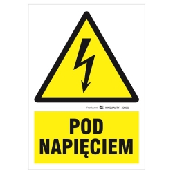 Pod napięciem tabliczka, naklejka, znak elektryczny