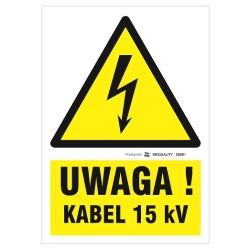 Uwaga Kabel 15 kV tabliczka, naklejka, znak elektryczny