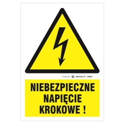 Niebezpieczne napięcie krokowe tabliczka, naklejka, znak elektryczny