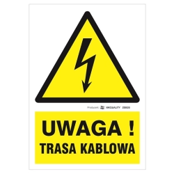 Uwaga Trasa kablowa tabliczka, naklejka, znak elektryczny