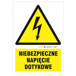 Niebezpieczne napięcie dotykowe tabliczka, naklejka, znak elektryczny