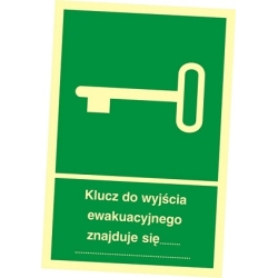 Znak ewakuacyjny - klucz do wyjścia ewakuacyjnego znajduje się w portierni