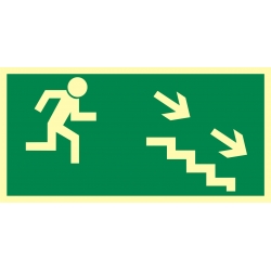 kierunek do wyjścia drogi ewakuacyjnej schodami w dół w prawo  tabliczka, naklejka