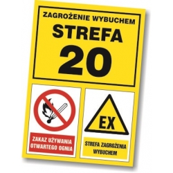 Strefa 20 zagrożenie wybuchem tabliczka, naklejka, znak, sklep tabliczkibhp.pl