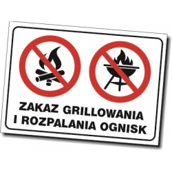 Znak zakaz grillowania i rozpalania ognisk, informujący o zakazie używania ognia w danym obszarze.