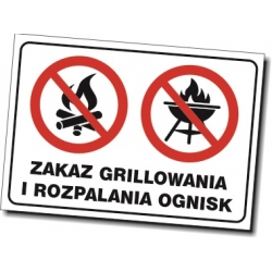 Tabliczka, naklejka zakaz grillowania i rozpalania ognisk