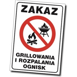 Znak zakaz grillowania i rozpalania ognisk pionowy