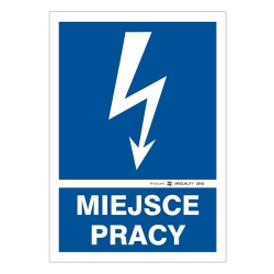 Znak bezpieczeństwa oznaczający miejsce pracy związane z instalacjami elektrycznymi