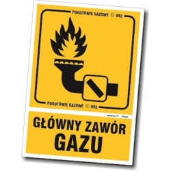 Znak informacyjny - Główny zawór gazu - Bezpieczny dostęp do zaworu gazu