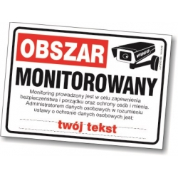 Obszar monitorowany - RODO - naklejka, tabliczka, znak informacyjny