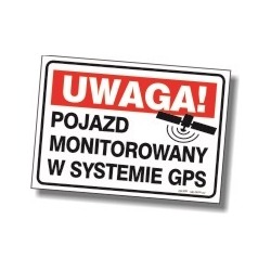 Naklejka ostrzegawcza informująca o monitorowaniu pojazdu za pomocą systemu GPS.