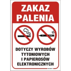 Zakaz palenia wyrobów tytoniowych i papierosów elektronicznych - tabliczka, naklejka