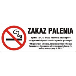 Zakaz Palenia - ustawa - tabliczka, naklejka
